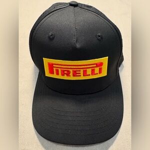 Pirelli Hat Cap Strap Back Black Yellow Red Racing Embroidered Patch Mens NWOT